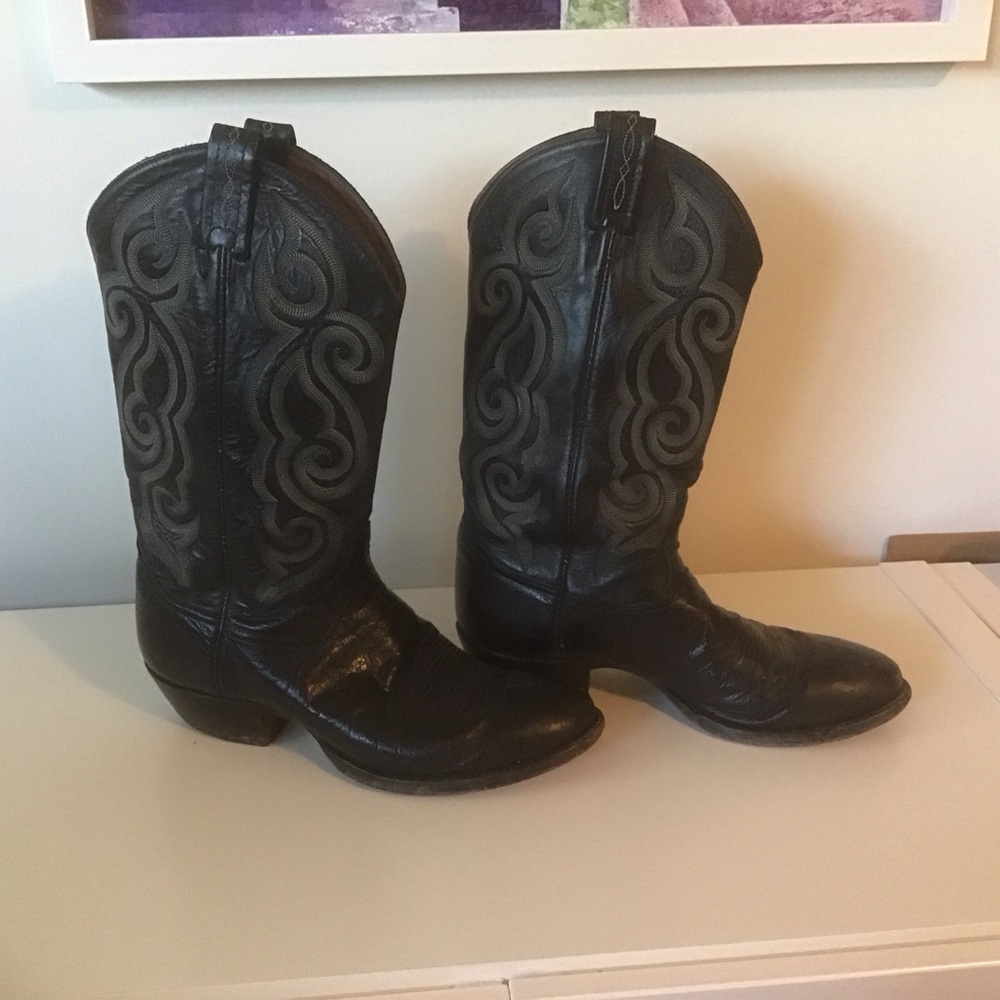 VTG Tony Lama Mens Black Smooth Ostrich 8430 Round Toe Cowboy Boots 9.5 D‎ - Picture 5 of 11